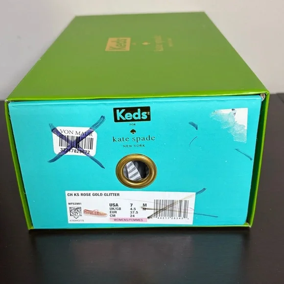 Kate Spade Rose Gold Glitter Sneaker Sparkle Sequin Wedding Sz 7 NEW - Picture 9 of 10